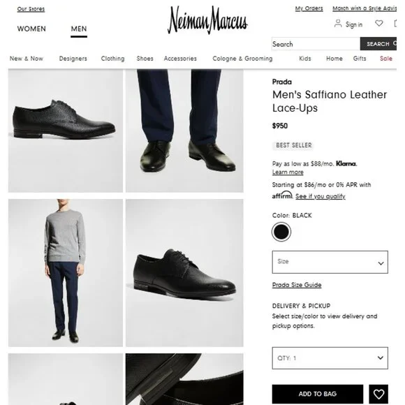 Prada Italian Saffiano Black Leather Dress Shoes Mens 8.5 Luxury Formal Oxfords - Picture 6 of 14